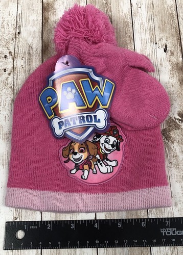 New Girls Child Size Pink Skye & Marshall Paw Patrol Beanie Hat and Mittens Set - Picture 5 of 5