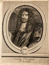 Gravure 1692 Portrait  XVIIe Antoine Rossignol des Roches 1600-1682 cryptologue