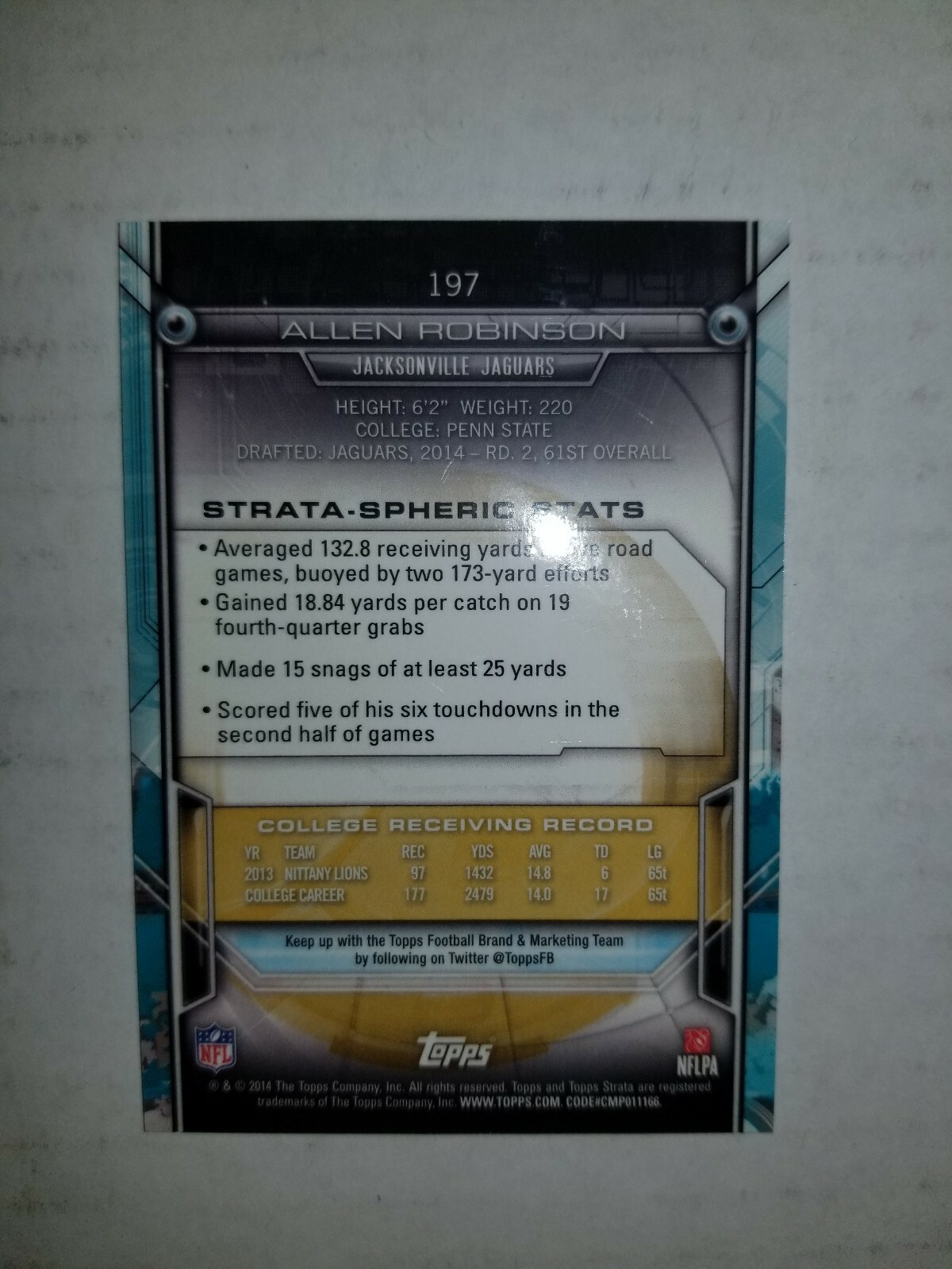 2014+Topps+Strata+-+Rookie+%23197+Allen+Robinson+%28RC%29 for sale ...