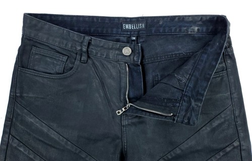 Pantalones de mezclilla ajustados de diseñador recubiertos de motociclista 34 x 34 embellecedores para hombre - Imagen 3 de 13