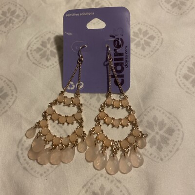 Claire's Rose Gold And Pink Tear Drop Dangle Earrings