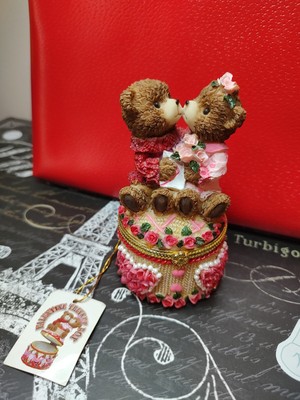 New Vintage Bears & Hearts Trinket Box Valentine's Roses Bear Figurine Nwt Gift 