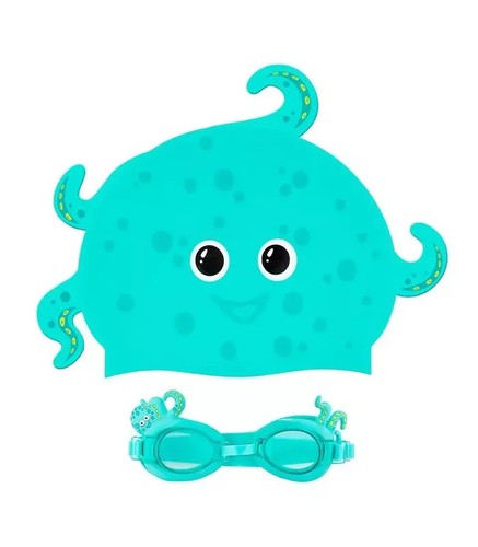 Boys girls Green swimming goggles & Swimming cap Oscar Octopus Age 3-9 yrs NEW - Picture 4 of 6