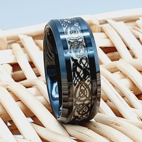 Celtic Dragon Tungsten Ring Men's Engraved Engagement Ring Celtic Tungsten Band - Picture 5 of 8