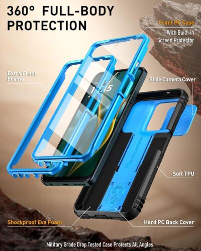 Funda Poética para Moto G 5G 2025 a prueba de golpes con cubierta de cámara deslizante azul - Imagen 4 de 8