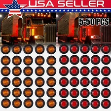 3/4" 12V Marker Lights LED Truck Trailer Round Side Bullet Light Amber Red Lamps