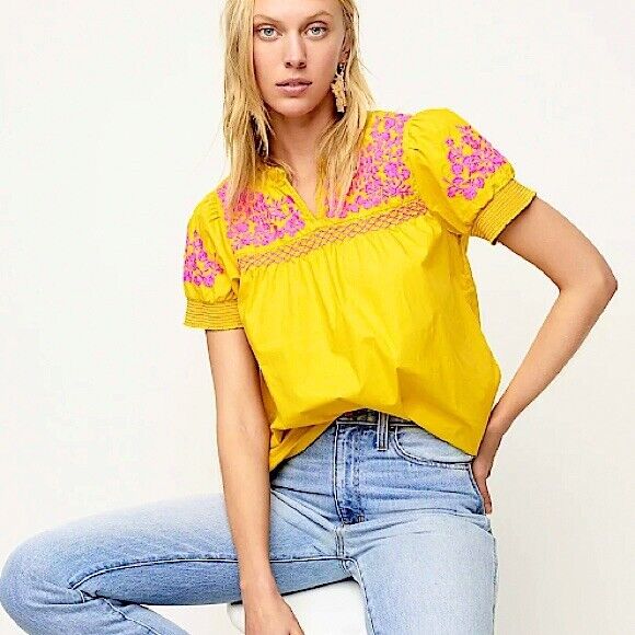 J. CREW yellow Hot Pink embroidered cotton blouse… - image 8