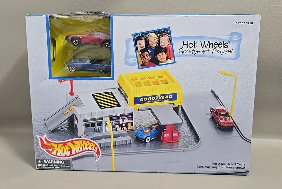 Hot Wheels 1996 "Goodyear Playset" with 2 Cars -'57 T-Bird & 82 Toyota Supra NEW - Image 2 of 4