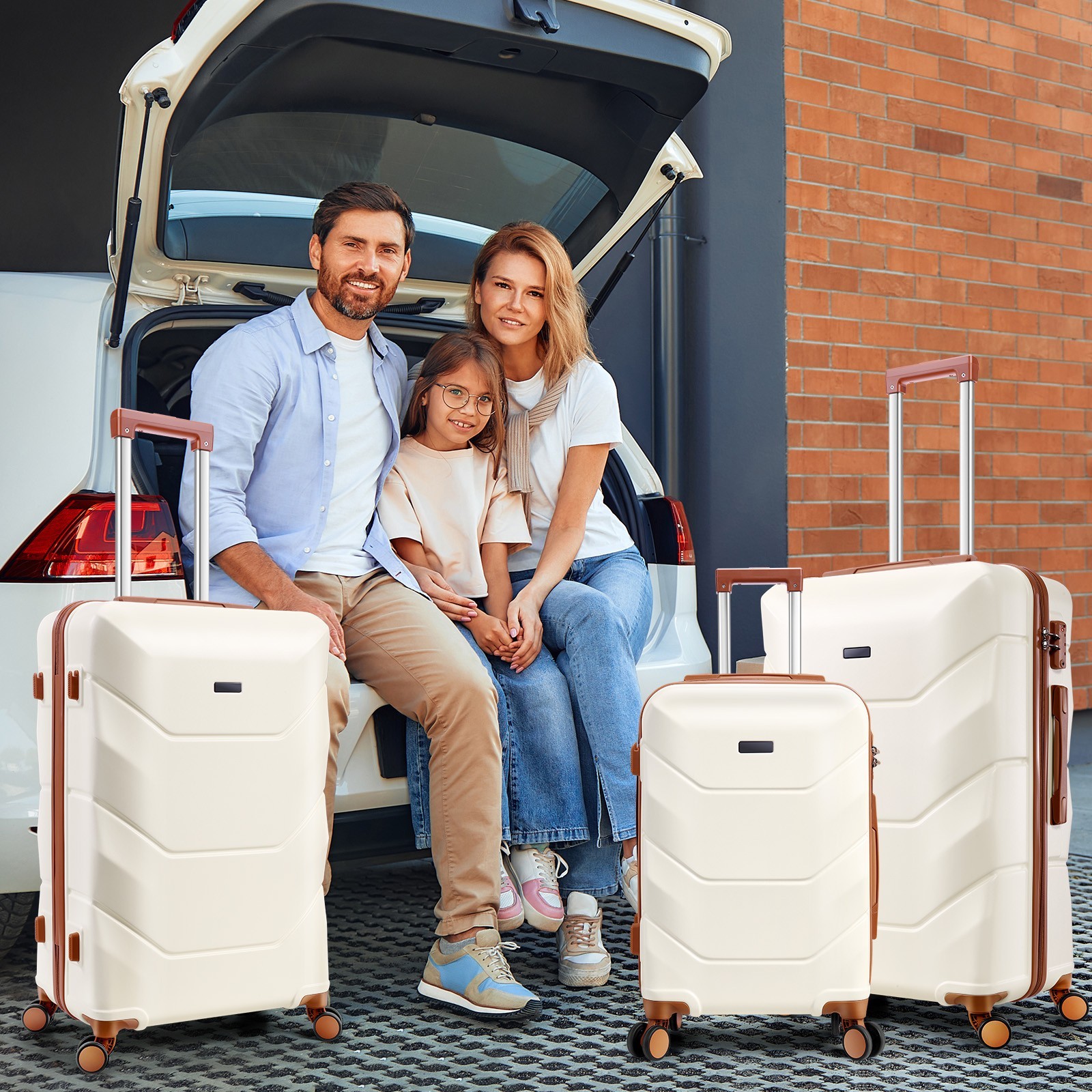 3 Piece Luggage Set with Spinner Wheels TSA Lock ABS Hardshell Carry On Suitcase