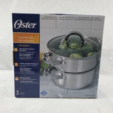 Oster Sangerfield Stainless Steel 3 Qt Steamer Set With Glass Lid 3-Piece NEW