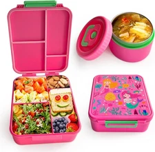 Kids Bento Lunch Box with Soup Thermo, 4 Compartments Lunch Box Containers Leak 