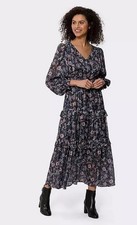 HEINE Floral Print Tiered Dress in Navy Blue UK 20 Plus (fm246-11.1)