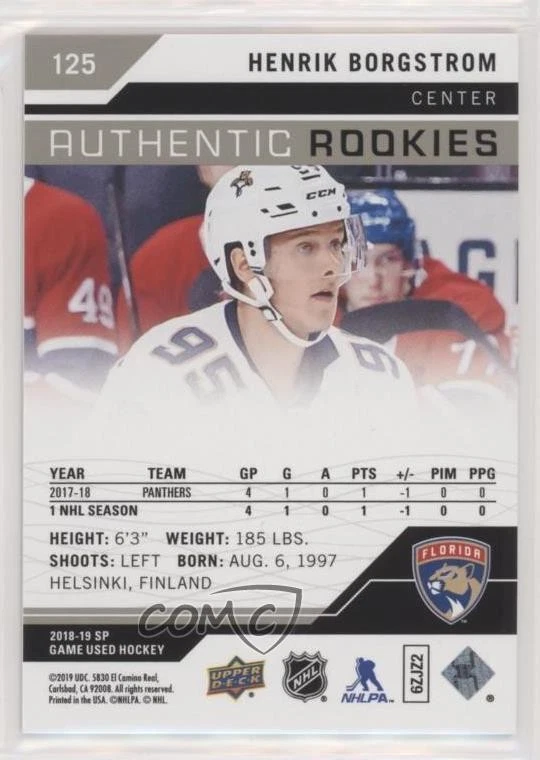 2018 SP Game Used Authentic Rookies Rainbow /297 Henrik Borgstrom #125 Rookie RC - Image 2 of 2