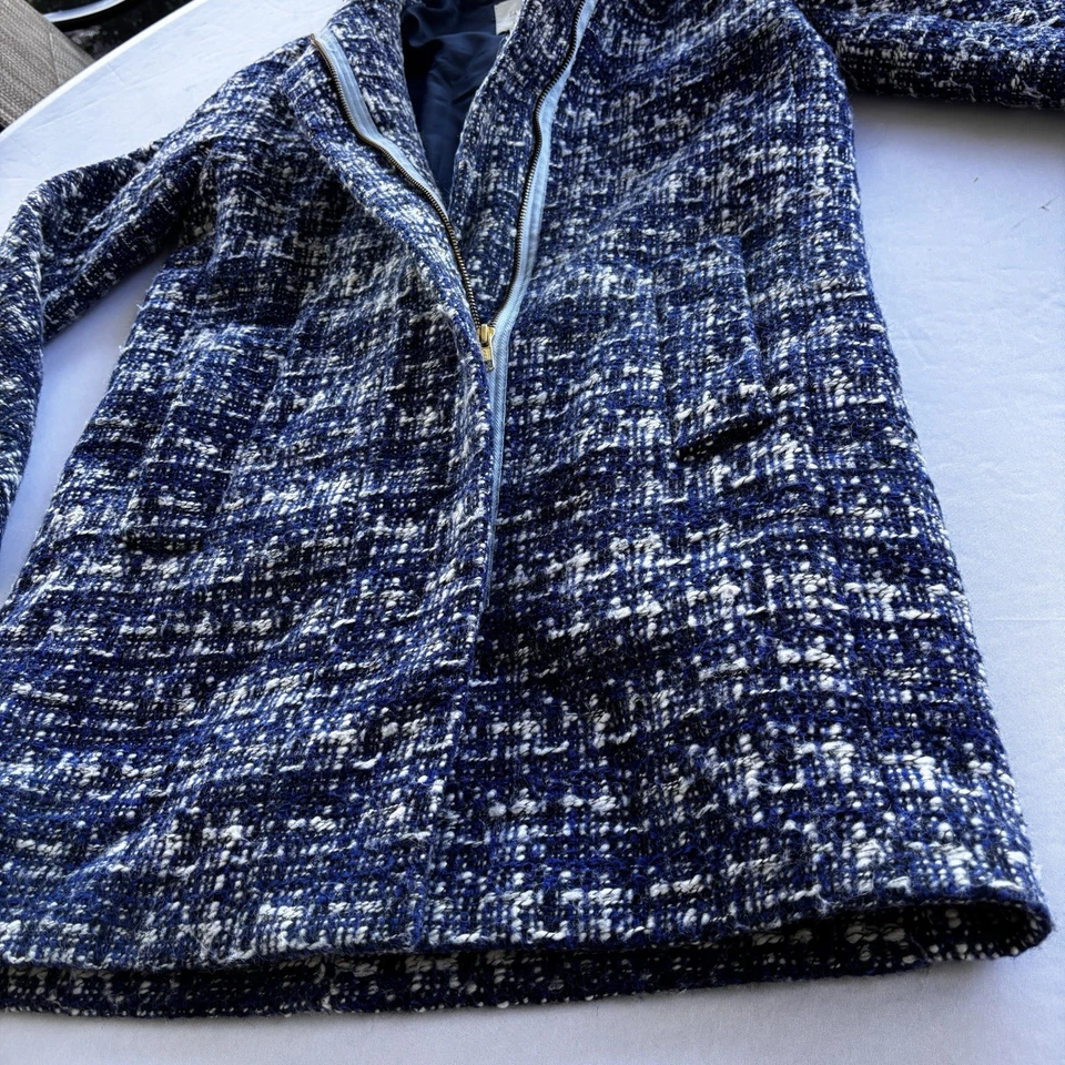 J.Crew Women’s Tweed Wool Blend Zip Coat Blue Navy White Size 2 Style E4933 - Image 4 of 4