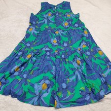 Tommy Hilfiger Blue Green Floral Tiered Midi Dress 12 Cocktail Resort Hawaiian