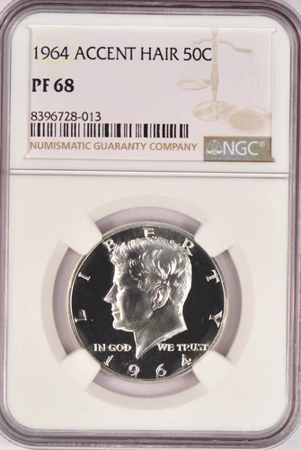 1964 ACCENT HAIR Kennedy Half Dollar Proof NGC PF 68 PR68 Frosty Silver Coin 50C