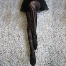 WOMEN'S SPIRAL PATTERN DIAGONAL STRIPE FISHNET BLACK PANTYHOSE TIGHTS STOCKINGS