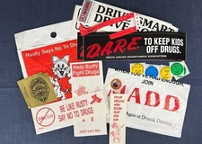 Vintage DARE Lot Bracelet Yogi Bear Bumper Sticker MADD Rusty Fox Anti Drug Bags