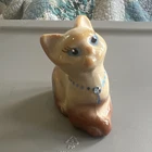 Vintage Fenton Birthday Calendar Cat Caramel Glass Sitting Figurine Hand Painted