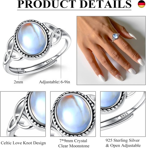 MILACOLATO Ring Silber 925 Damen Mondstein Ring Verstellbar Mondstein Ringe - Bild 6 von 7