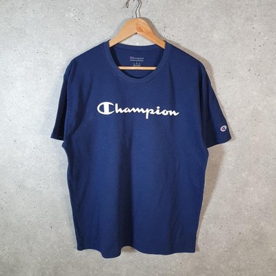 Vintage Champion Spellout Logo Print T-Shirt Herren Large Navy C29120