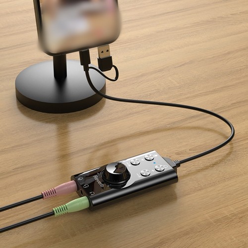 USB Audio Adapter Compatible with PC Laptops and Headsets for Convenience