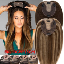 MONO/Silk Top Hairpiece With Bangs Clip In 100 Remy Human Hair Toupee Topper US