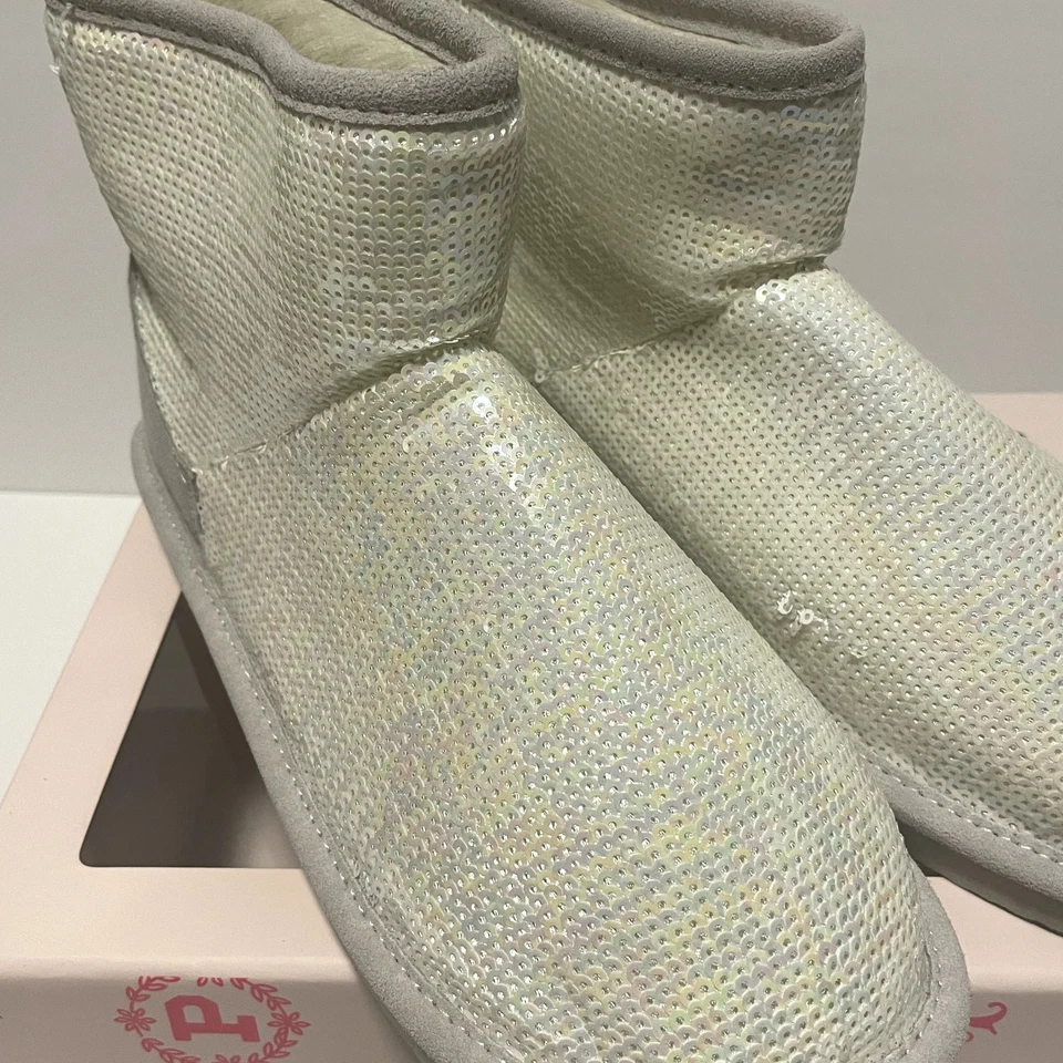 Victoria's Secret ROSA Zapatilla Botines Mujer Grande 9-10 Gris Crema Lentejuelas Foto 2 de 4