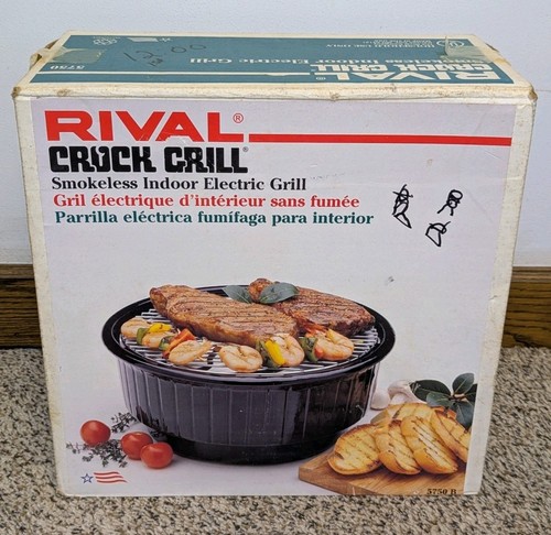 *NEW* Vintage Rival Crock Grill 5750 Smokeless Indoor Electric Made in USA