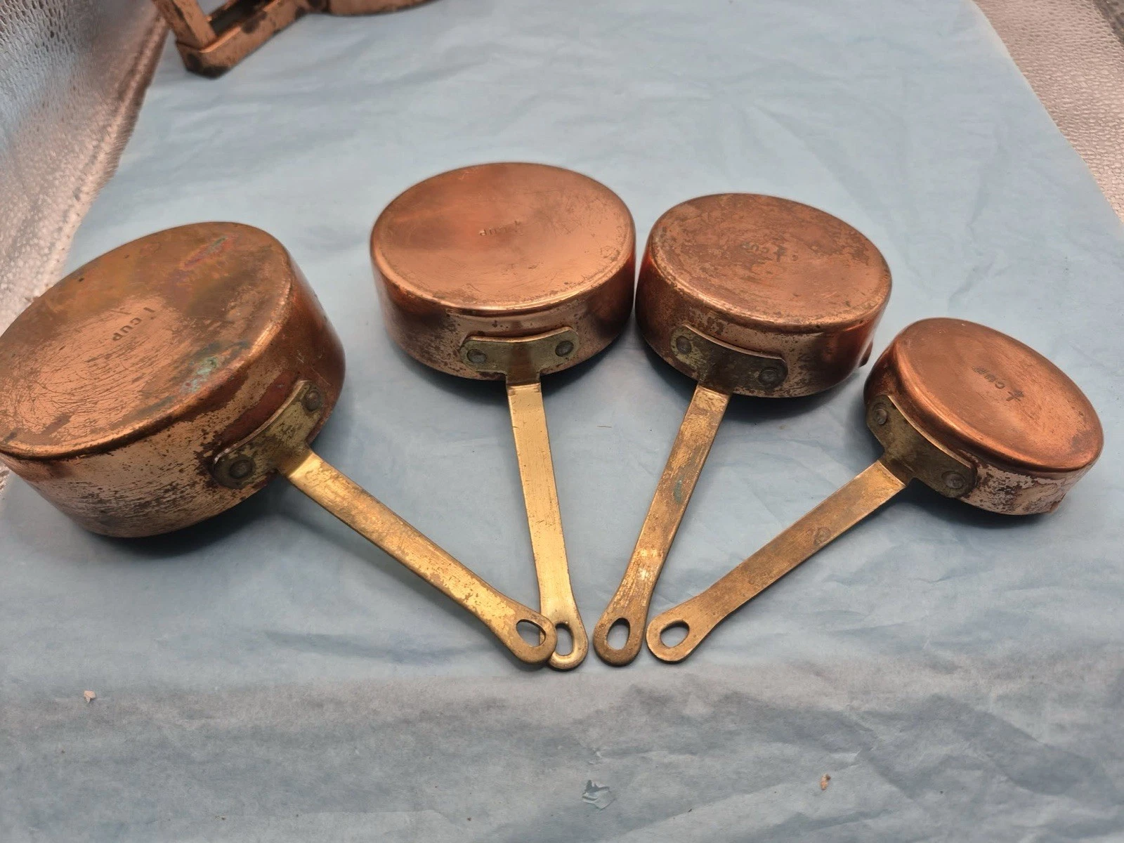 Vintage Copper Measuring Cup Set - 4 stacking Metal cups 1/4, 1/2, 3/4, & 1 Cup