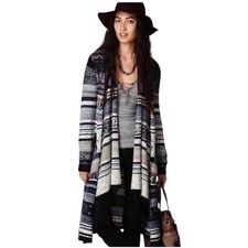 Free People Yesterdays Smile Aztec Striped Duster Boho Long Cardigan Sweater M