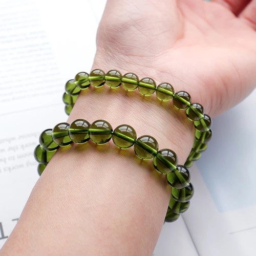 Natürliches 8 mm Moldavit Tschechisch Meteorit Schlagglas Armband Natur Grob - Bild 8 von 9