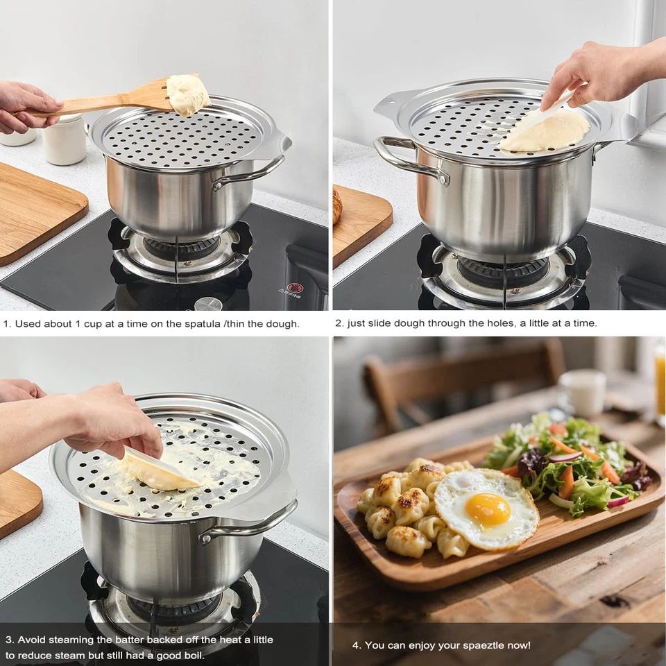 Stainless Steel Spaetzle Maker Lid with Scraper German Noodle Pasta Strainer Too - Image 4 of 4