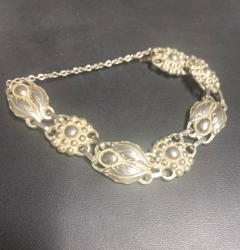 Modernist Solid Cast 925 Sterling Silver Floral Bracelet