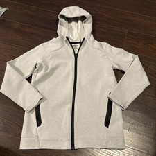 Kids Old Navy Dynamic Fleece Hooded Zip Up Jacket - Light Gray, Size L 10-12