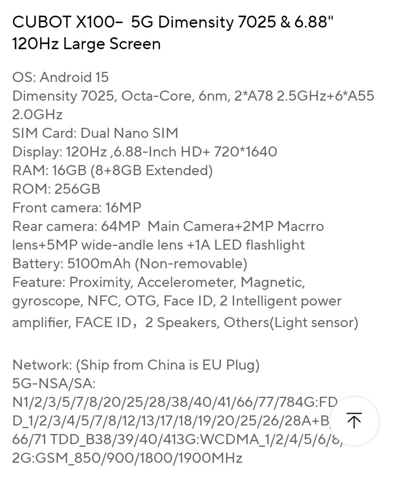 Cubot X100 5G 16+256GB Black Dual Screen 6.88" DualSim 64MP NFC Android 15 Phone - Image 4 of 4