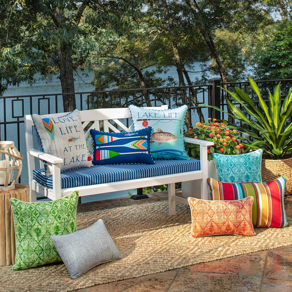 Cojín de asiento de silla de esquina cuadrada a rayas para interiores/exteriores con lazos, fibra de felpa... Foto 2 de 3