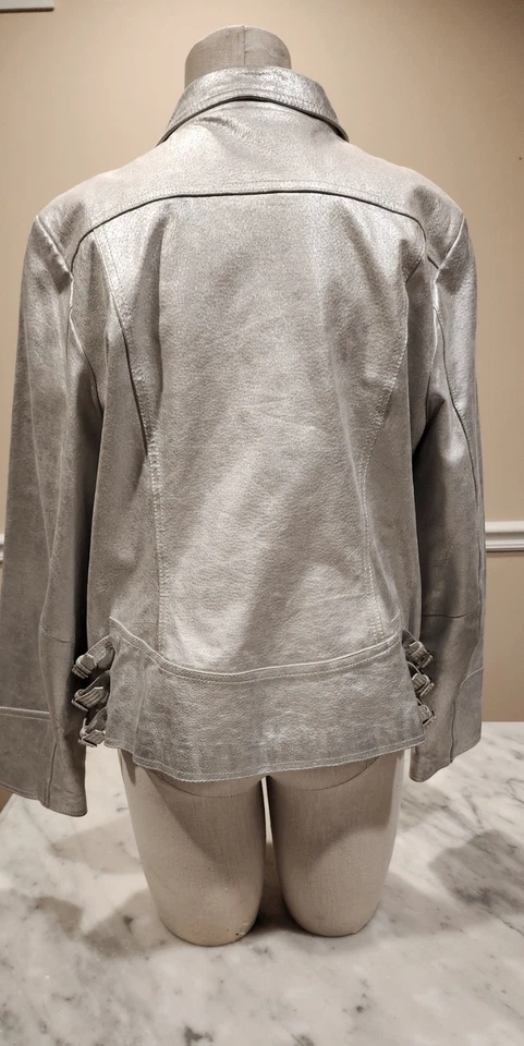 Bradley By Bradley Bayou Silver Metallic Leather Jacket  Large - Image 3 of 4