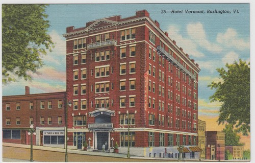 Hotel Vermont Burlington VT Linen 1939 Postcard  - Picture 1 of 2