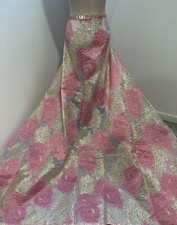 PINK GOLD WHITE Metallic Brocade ORGANZA Fabric 58 Width Sold By The Yard
