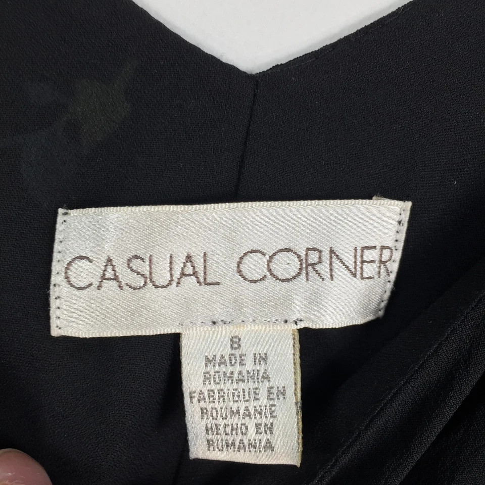 Vestido informal de esquina para mujer talla 8 ajuste acampanado negro floral sin mangas cuello en V 026609 Foto 3 de 4