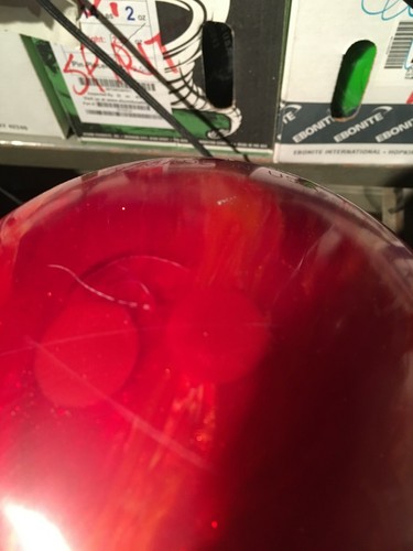 Ebonite Maxim 12# Fully Plugged Plastic bowling ball, Red/Yellow/Orange, Used - Picture 3 of 3