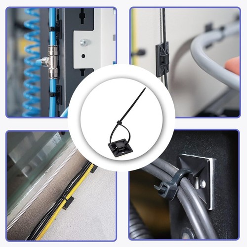 200 Pcs 150mm Attaches ZIP Auto-Adhésives Câble Attache Support Bases Noir Neuf Câble Ordonné - Photo 7/7