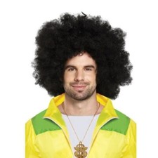 70's  JUMBO BLACK CURLY AFRO WIG Adult Fancy Dress Style Hair Accessory H36169