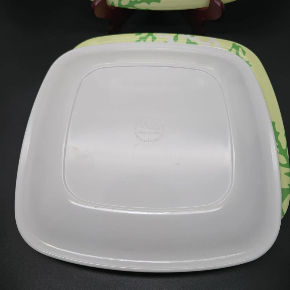 Platos de cena cuadrados de melamina Martha Stewart diseño coral blanco verde DH1322 Foto 4 de 4