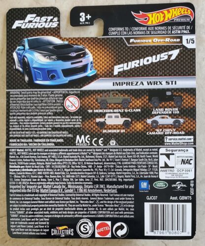 Hot Wheels Premium Fast & Furious Furious Off-Road Impreza WRX STI 1/5 - Picture 2 of 2