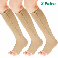 Zipper Compression Socks Support Hose Knee High Stocking for Men Women 20-30mmHg