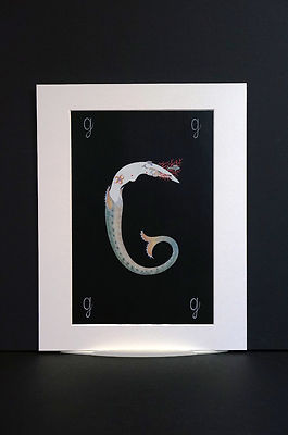 Erte 1982 Alphabet Series G - MERMAID Long Tail FISH - Matted