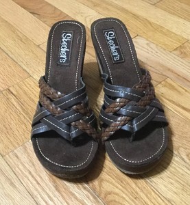 Skechers Brown Braided Cork Wedge Sandals Heels Shoes Womens Size 6 | eBay