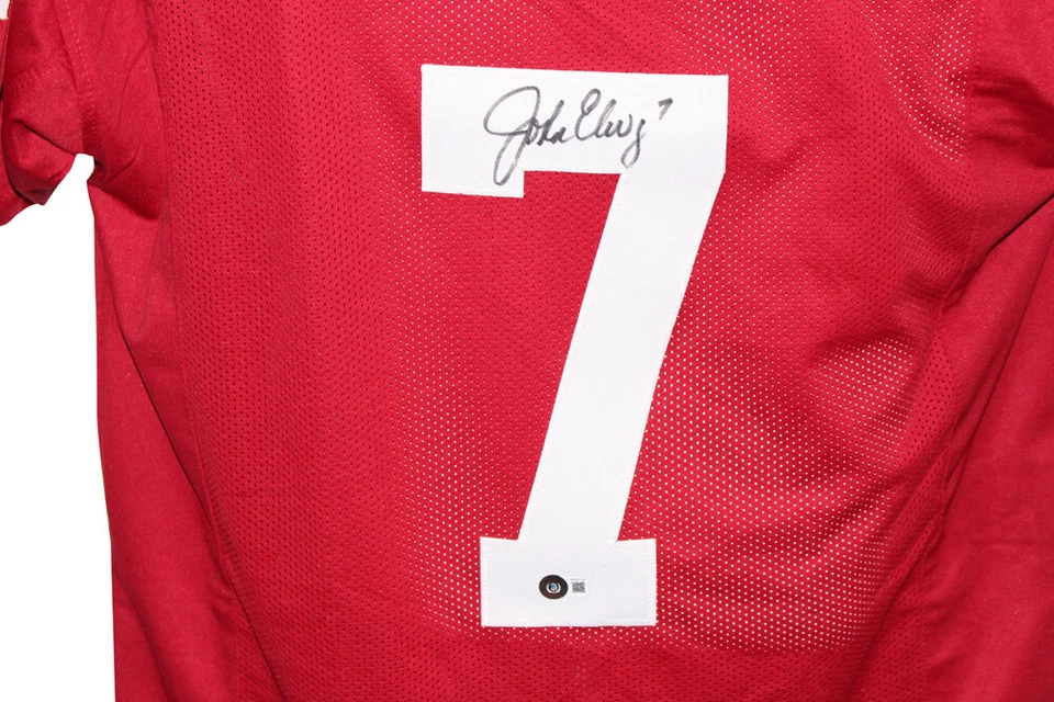 John Elway Autographed/Signed College Style Red Jersey Beckett BAS 32127 - Image 2 of 3